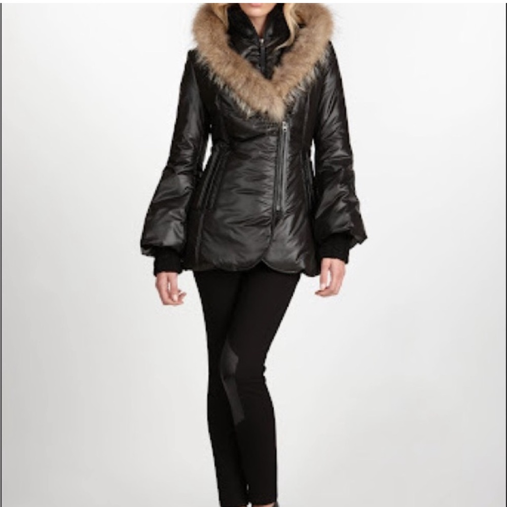 055. Mackage Black Puffer Jacket with Fur Trim.